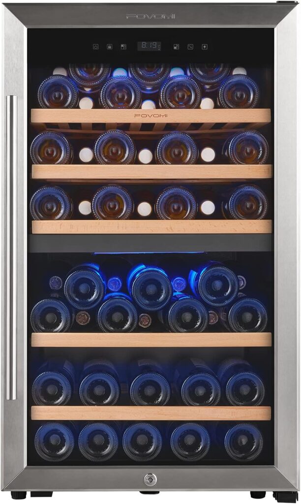 FOVOMI 20 Wine Cooler Fridge 52 Bottles (Bordeaux 750ml),Freestanding Dual Zone Wine Refrigerator,Wine Cellar with Upgrade Compressor Tempered Glass Door - Chiller for Kitchen,Home Bar