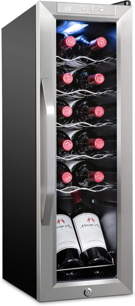 Ivation 12 Bottle Compressor Wine Cooler Refrigerator w/Lock | Large Freestanding Wine Cellar For Red, White, Champagne or Sparkling Wine | 41f-64f Digital Temperature Control Fridge Stainless Steel