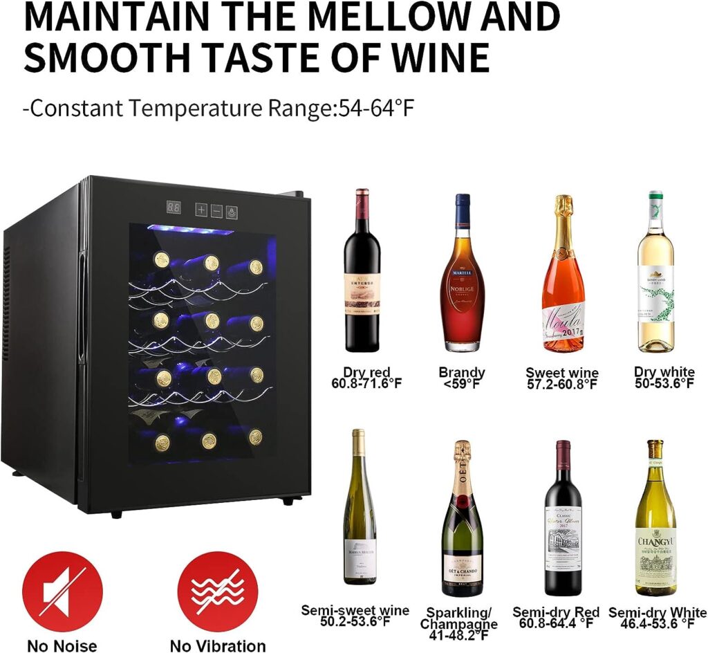 12 Bottle Wine Cooler Refrigerator, Compact Mini Wine Fridge with Digital Temperature Control Quiet Operation Thermoelectric Chiller, Freestanding Wine Cellar for Red, White, Champagne