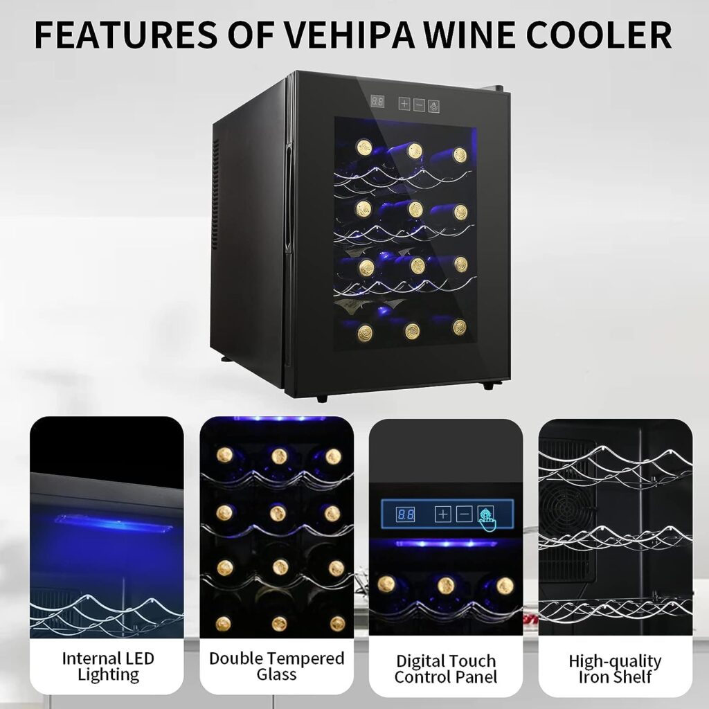 12 Bottle Wine Cooler Refrigerator, Compact Mini Wine Fridge with Digital Temperature Control Quiet Operation Thermoelectric Chiller, Freestanding Wine Cellar for Red, White, Champagne