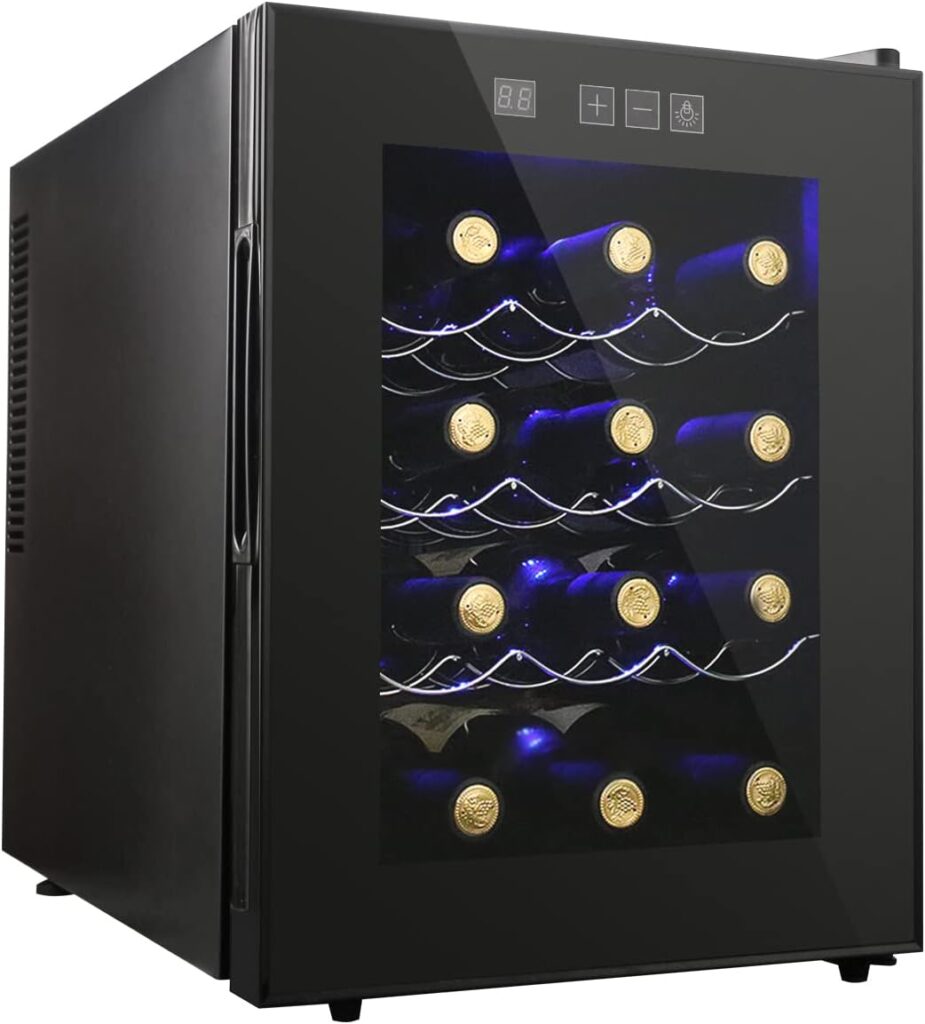 12 Bottle Wine Cooler Refrigerator, Compact Mini Wine Fridge with Digital Temperature Control Quiet Operation Thermoelectric Chiller, Freestanding Wine Cellar for Red, White, Champagne