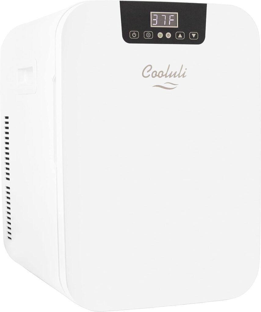 Cooluli 20L Mini Fridge For Bedroom - Car, Office Desk  College Dorm Room - Glass Front  Digital Temperature Control - 12v Small Refrigerator for Food, Drinks, Skincare, Beauty  Breast Milk (White)