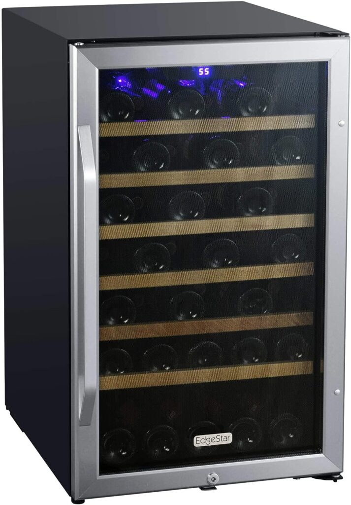 EdgeStar CWF440SZ 20 Inch Wide 44 Bottle Capacity Free Standing Wine Cooler with Reversible Door and LED Lighting