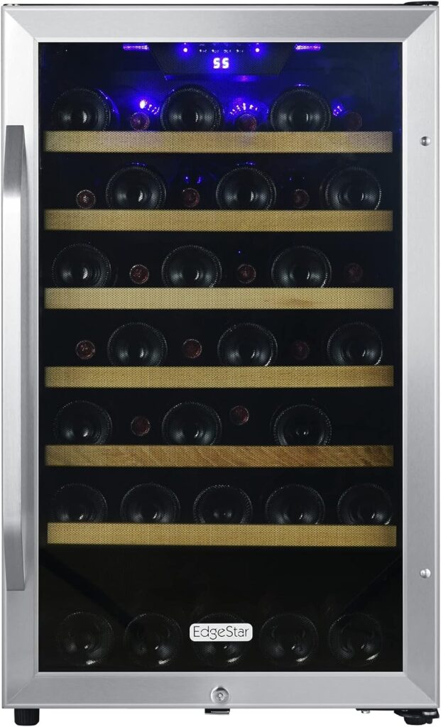 EdgeStar CWF440SZ 20 Inch Wide 44 Bottle Capacity Free Standing Wine Cooler with Reversible Door and LED Lighting