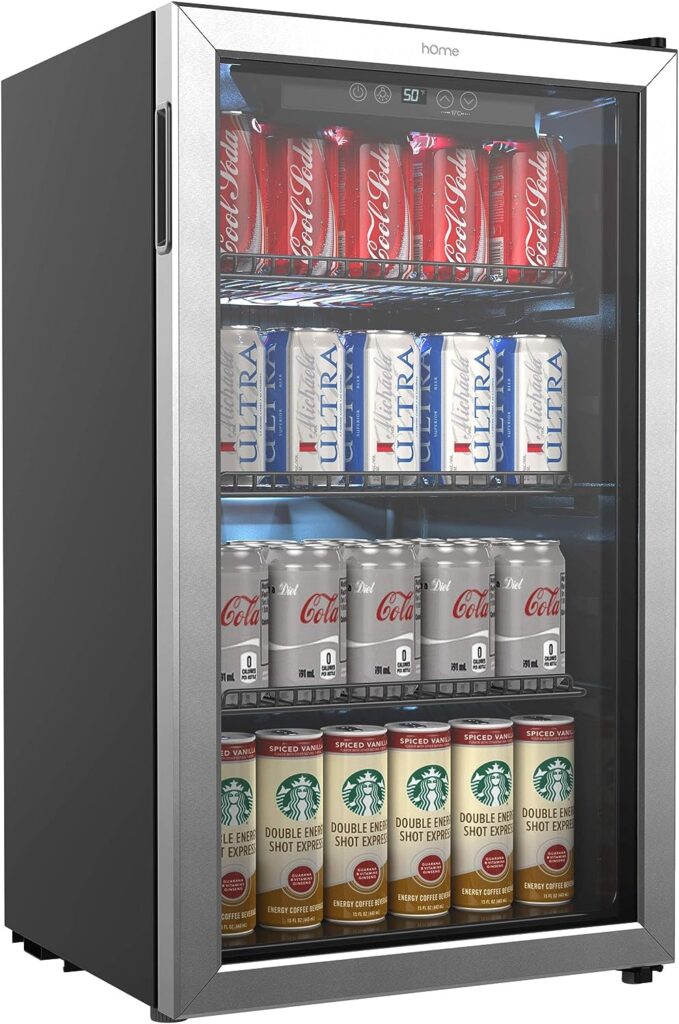 hOmeLabs Beverage Refrigerator and Cooler - 120 Can Mini Fridge with Glass Door for Soda Beer or Wine - Small Drink Dispenser Machine for Office or Bar with Adjustable Removable Shelves