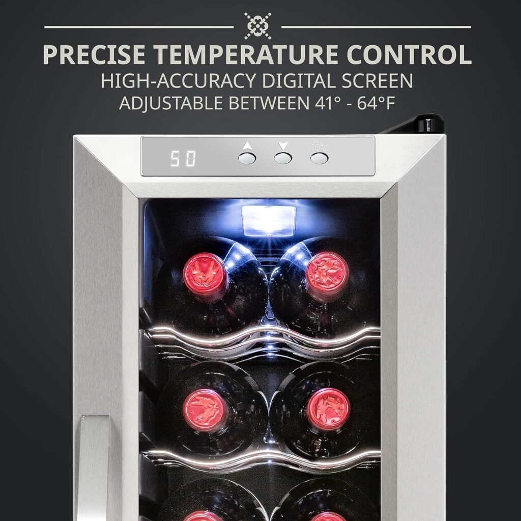 Ivation 12 Bottle Compressor Wine Cooler Refrigerator w/Lock | Large Freestanding Wine Cellar For Red, White, Champagne or Sparkling Wine | 41f-64f Digital Temperature Control Fridge Stainless Steel