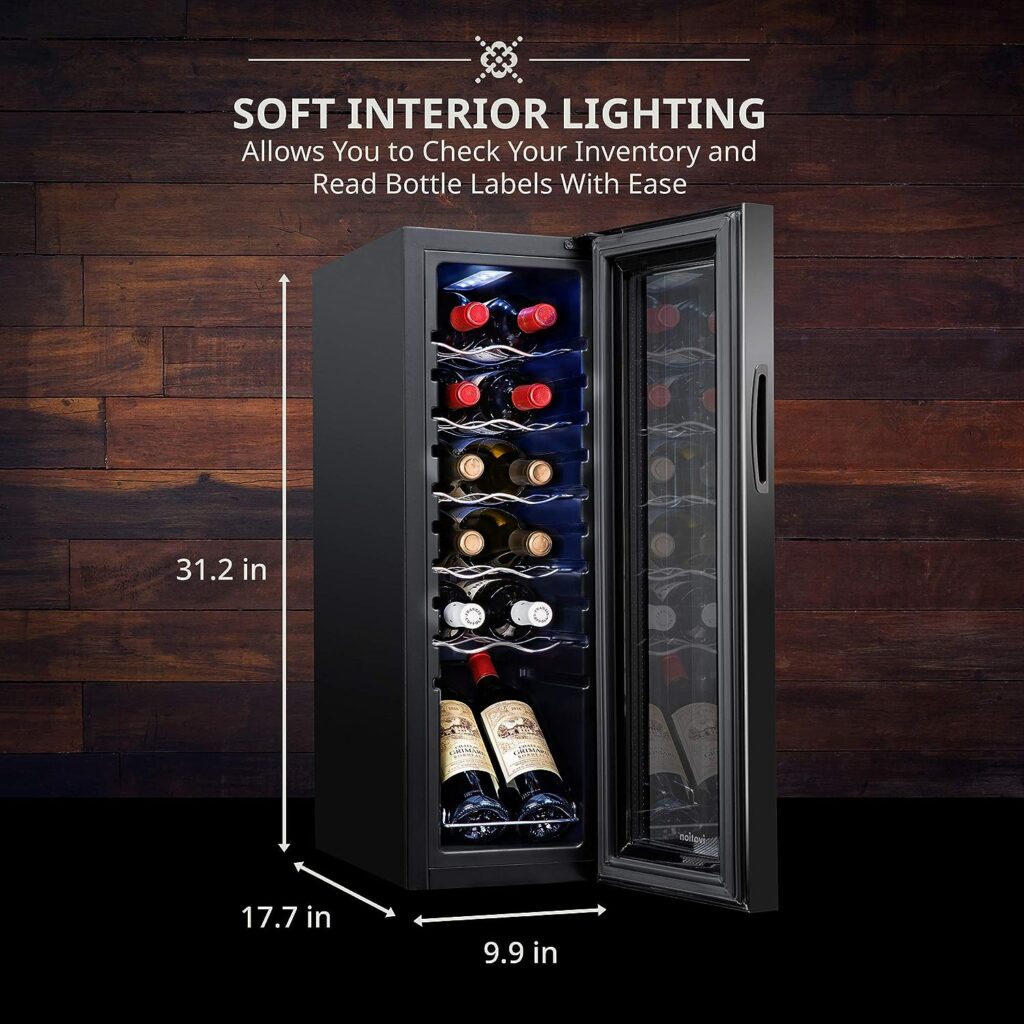 Ivation 12 Bottle Compressor Wine Cooler Refrigerator w/Lock | Large Freestanding Wine Cellar For Red, White, Champagne or Sparkling Wine | 41f-64f Digital Temperature Control Fridge Glass Door Black