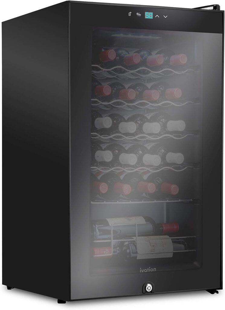 Ivation 24 Bottle Compressor Wine Cooler Refrigerator w/Lock | Large Freestanding Wine Cellar For Red, White, Champagne or Sparkling Wine | 41f-64f Digital Temperature Control Fridge Glass Door Black