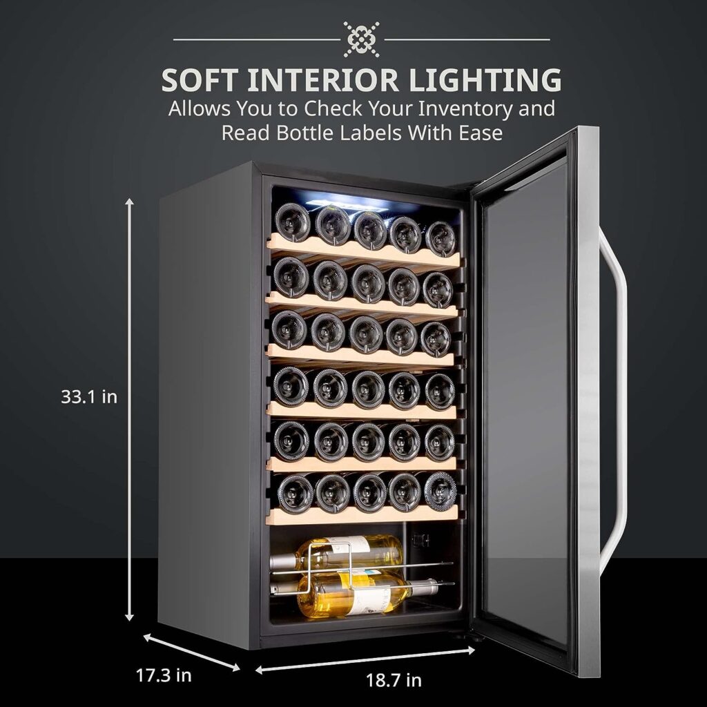 Ivation 34 Bottle Compressor Wine Cooler Refrigerator w/Lock | Large Freestanding Wine Cellar For Red, White, Champagne or Sparkling Wine | 41f-64f Digital Temperature Control Fridge Stainless Steel