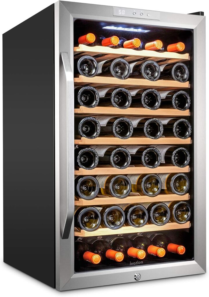 Ivation 51 Bottle Compressor Wine Cooler Refrigerator w/Lock | Large Freestanding Wine Cellar For Red, White, Champagne or Sparkling Wine | 41f-64f Digital Temperature Control Fridge Stainless Steel