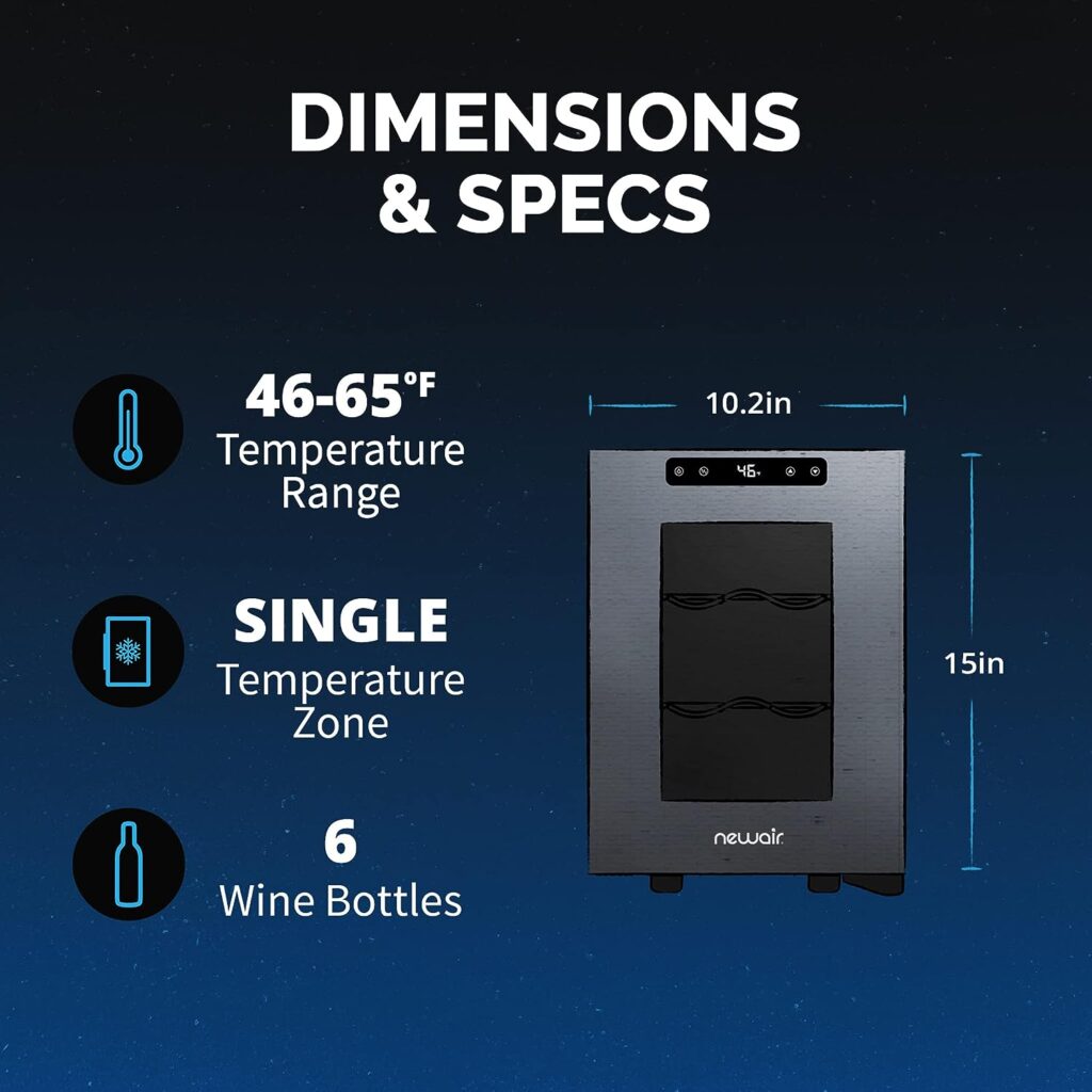 NewAir Shadow-T Series Wine Cooler Refrigerator | 6 Bottle | Countertop Mirrored Compact Wine Cellar with Triple-Layer Tempered Glass Door | Vibration-Free  Ultra-Quiet Thermoelectric Cooling