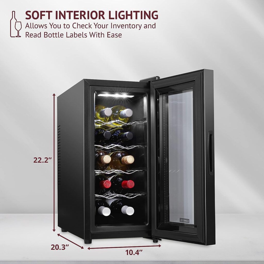 Schmécké 10 Bottle Red And White Wine Thermoelectric Wine Cooler/Chiller Counter Top Wine Cellar with Digital Temperature Display, Freestanding Refrigerator Smoked Glass Door Quiet Operation Fridge