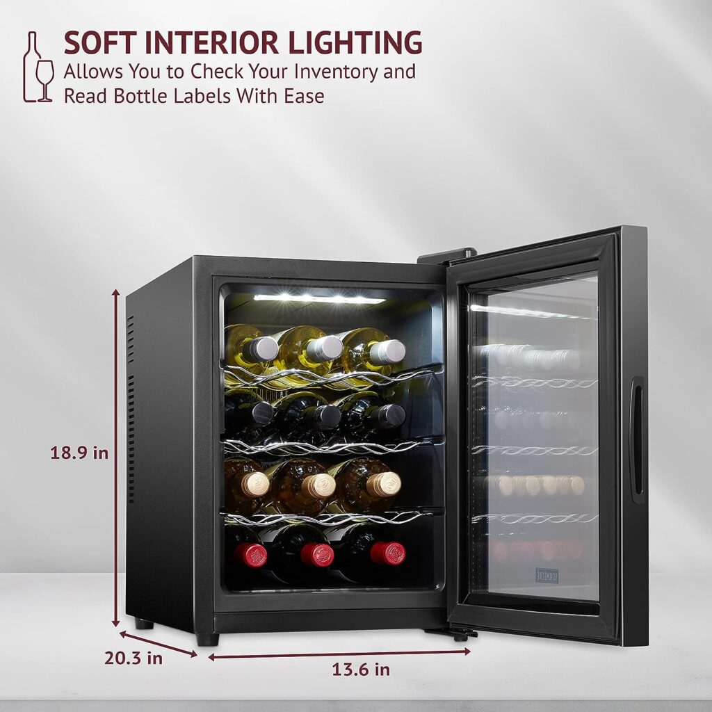 Schmécké 12 Bottle Red And White Wine Thermoelectric Wine Cooler/Chiller Counter Top Wine Cellar with Digital Temperature Display, Freestanding Refrigerator Smoked Glass Door Quiet Operation Fridge