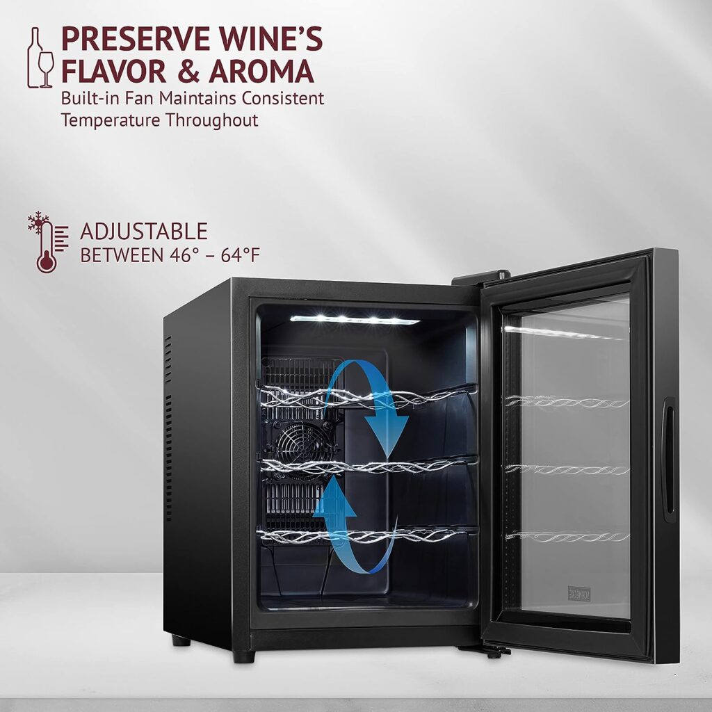 Schmécké 12 Bottle Red And White Wine Thermoelectric Wine Cooler/Chiller Counter Top Wine Cellar with Digital Temperature Display, Freestanding Refrigerator Smoked Glass Door Quiet Operation Fridge