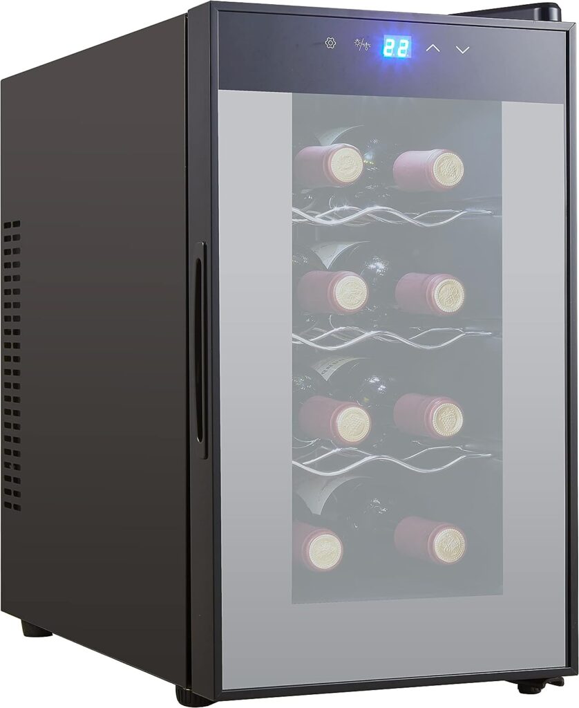 Vaykold 8 Bottle Wine Cooler, Thermoelectric Small Wine Fridge, Compact Wine Cooler Refrigerator with Dual Glass Door, Freestanding Wine refrigerator for Kitchen, Apartment, Condo, Cottage, RV, Gray