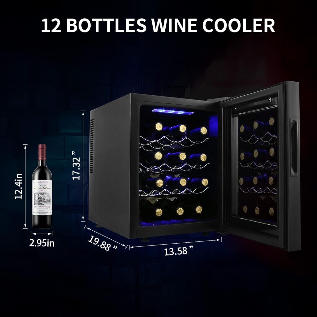 12 Bottle Wine Cooler Refrigerator, Compact Mini Wine Fridge with Digital Temperature Control Quiet Operation Thermoelectric Chiller, Freestanding Wine Cellar for Red, White, Champagne