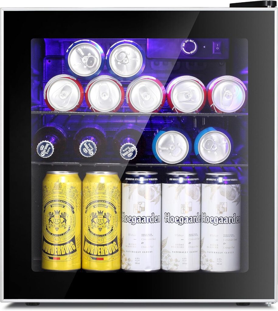 Antarctic Star Mini Fridge Cooler 60 Can Beverage Refrigerator Glass Door for Beer Soda Wine Small Drink Dispenser Clear Front Door Removable for Home, Office or Bar, 1.6cu.ft.