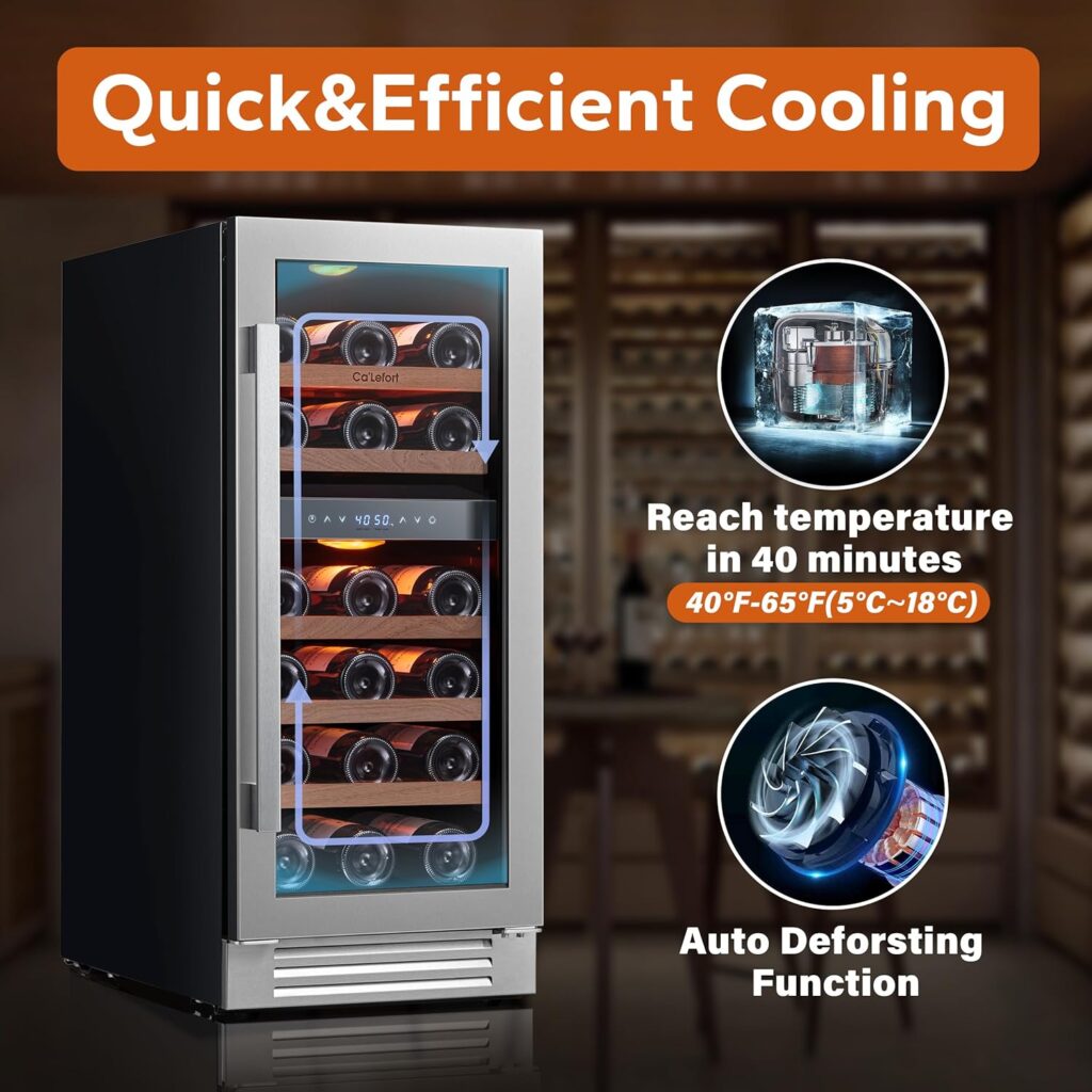 CaLefort 15 Wine Cooler Refrigerator - 28 Bottle Wine Fridge Dual Zone with Modern Touch Intelligent Digital 40°-65°F Low Noise, Built in or Freestanding Wine Cooler for Home and Kitchen