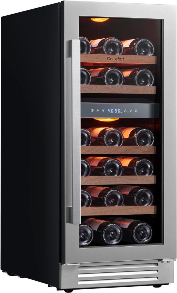 CaLefort 15 Wine Cooler Refrigerator - 28 Bottle Wine Fridge Dual Zone with Modern Touch Intelligent Digital 40°-65°F Low Noise, Built in or Freestanding Wine Cooler for Home and Kitchen