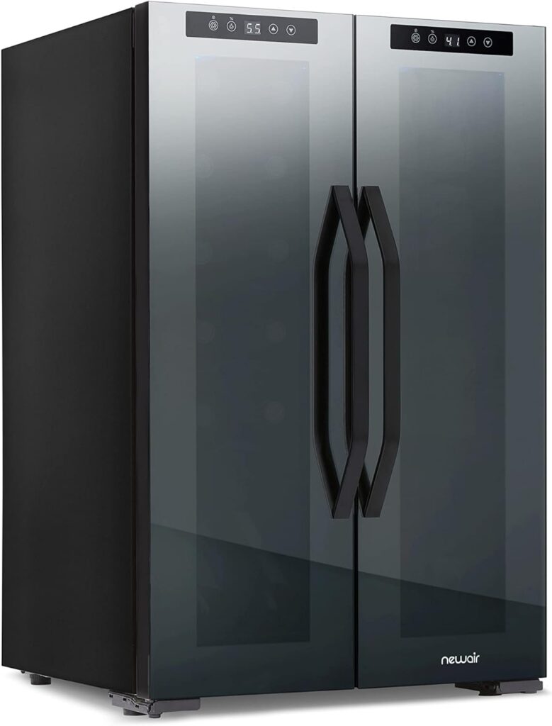 NewAir 12 Bottle/ 39 Can Wine Cooler Refrigerator | Shadow Series | Dual Temperature Zones, Freestanding Mirrored Wine and Beverage Fridge with Double-Layer Tempered Glass Door  Compressor Cooling