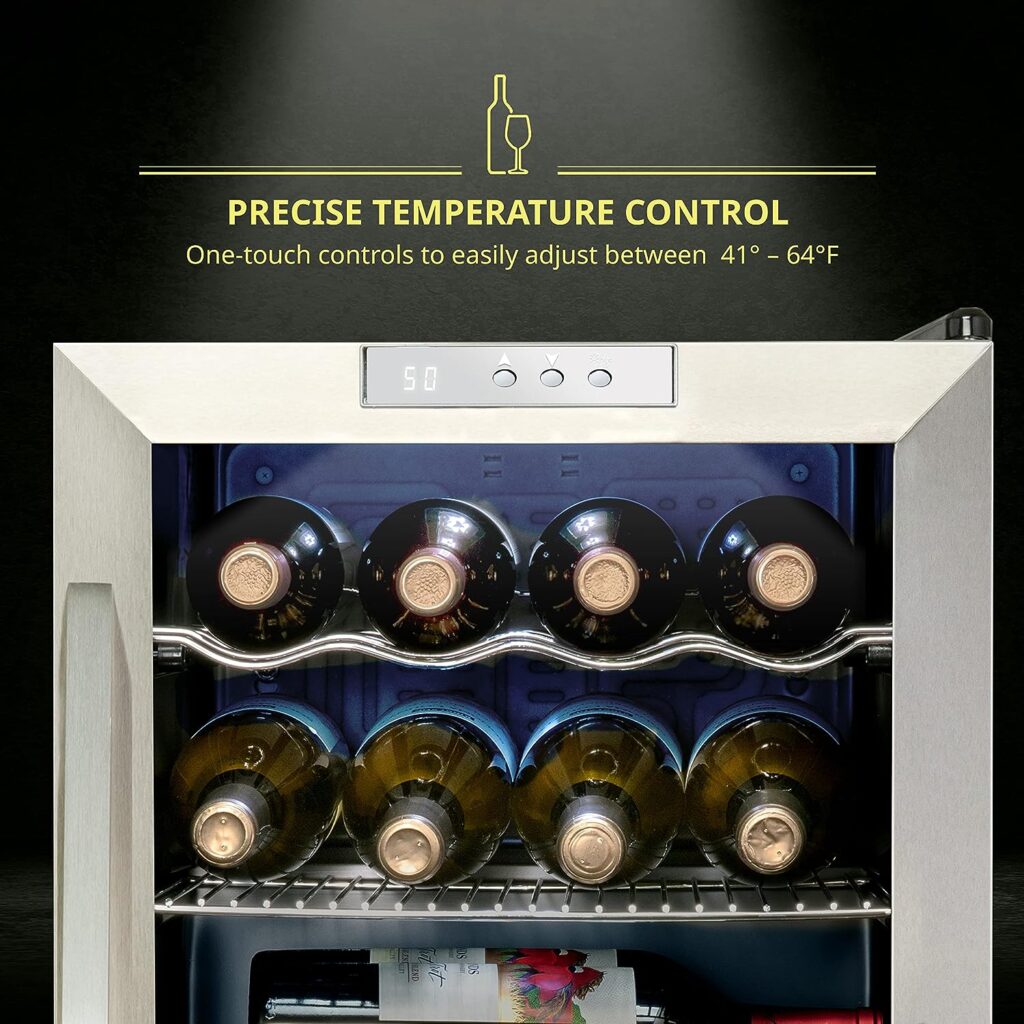 Schmécké 12 Bottle Compressor Wine Cooler Refrigerator w/Lock - Large Freestanding Wine Cellar For Red, White, Champagne or Sparkling Wine - 41f-64f Digital Temperature Control Fridge Stainless Steel