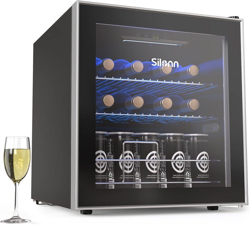 Silonn 16 Bottle Wine Cooler/Cabinet Beverage Refrigerator,Small Mini Wine Cellar for Red,White,Champagne or Sparkling Wine,40f-61f Digital Temperature Control Wine Fridge Glass Door