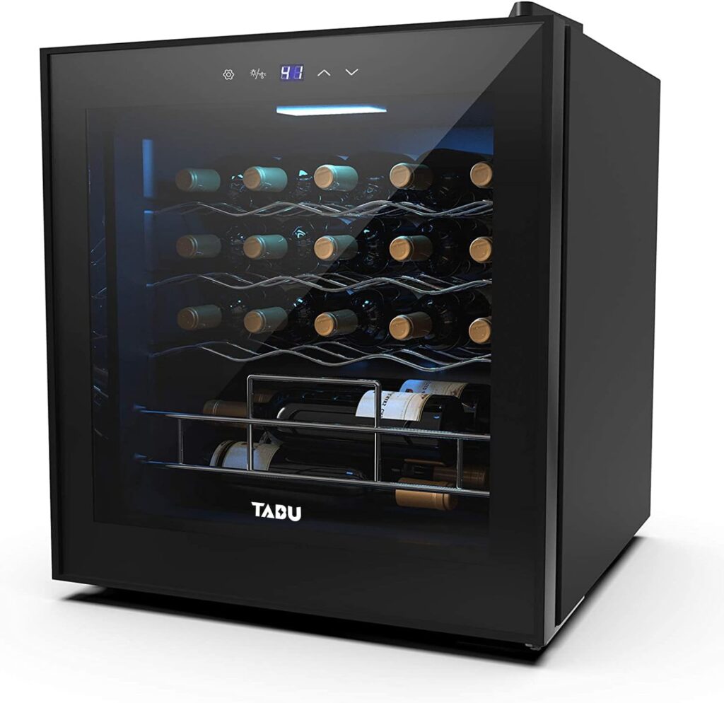 TABU 19 Bottles Compressor Wine Cooler Refrigerator, Freestanding Wine Fridge, Wine Cellar with Digital Temperature Display and Double-Layer Tempered Glass Door (Black)