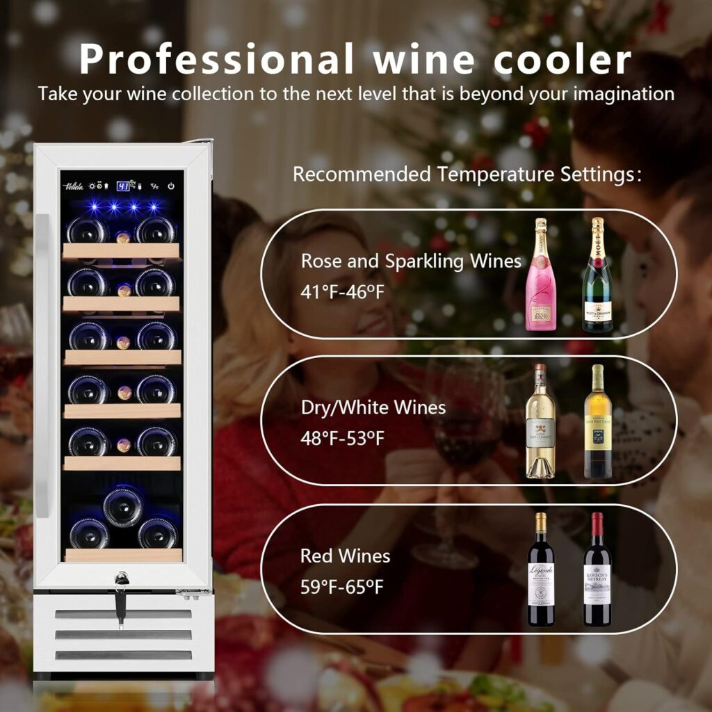 Velieta 12 Inch Wine Cooler Refrigerator,Mini Wine Fridge 18 Bottle Capacity,Built-in or Freestanding Professional Wine Chiller with Quiet and Stable Temperature Control Systems.