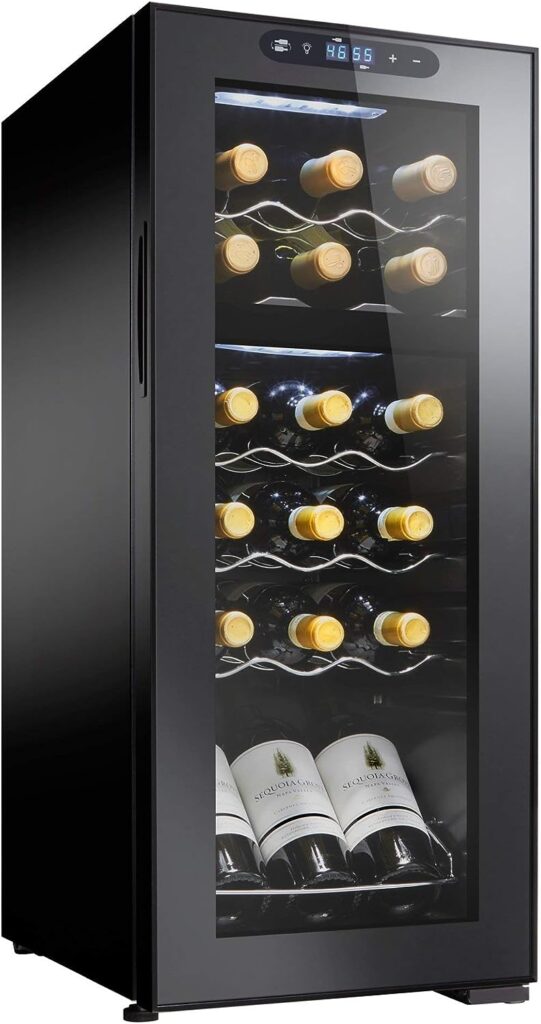 Wine Enthusiast 18 Bottle Dual Zone MAX Compressor Wine Cooler - Freestanding Refrigerator with Digital Touchscreen and LED Temperature Display