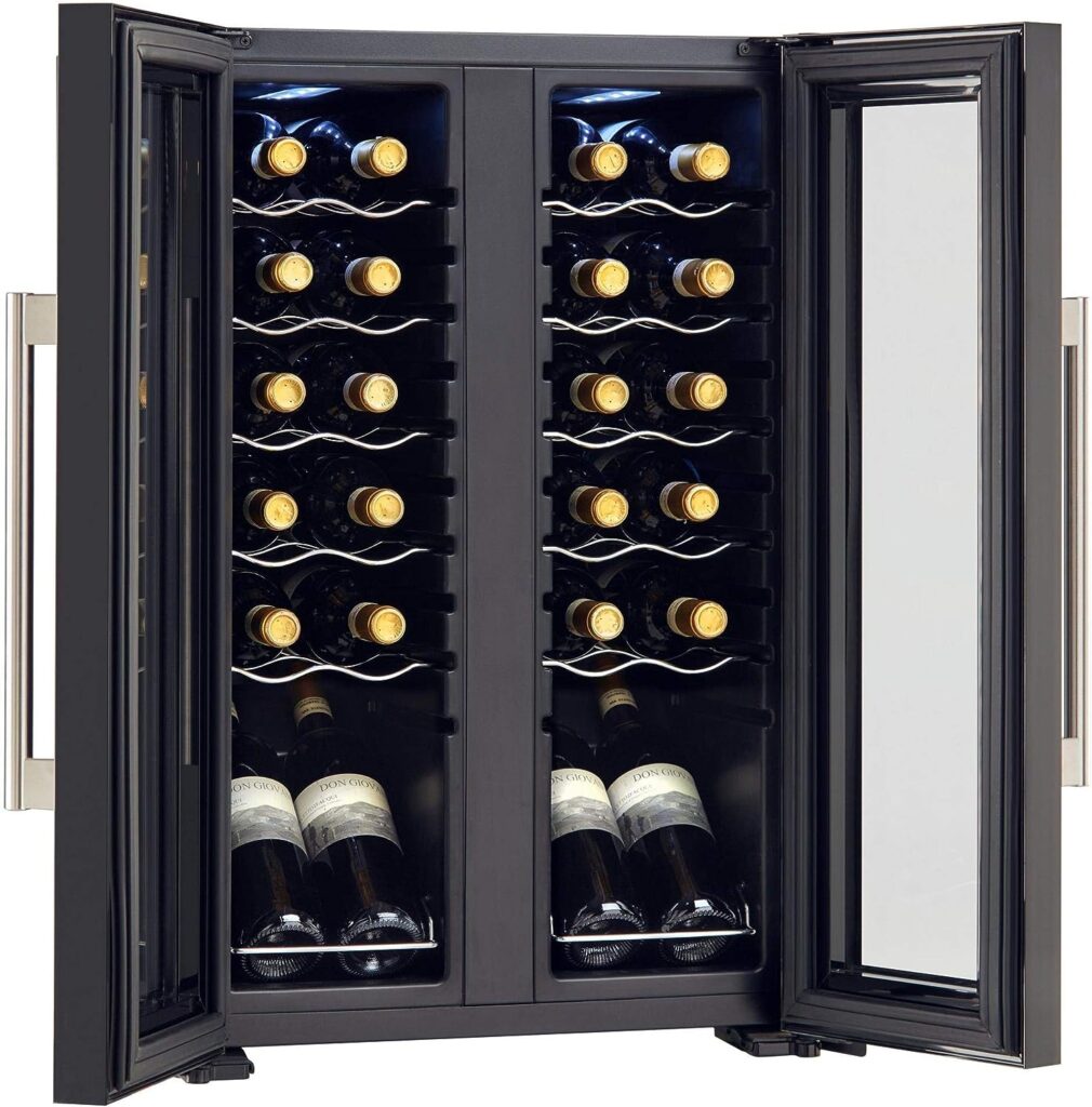 Wine Enthusiast 24-Bottle French Door Dual-Zone Compressor Wine Cooler - Freestanding Wine Refrigerator with Glass Pane Doors