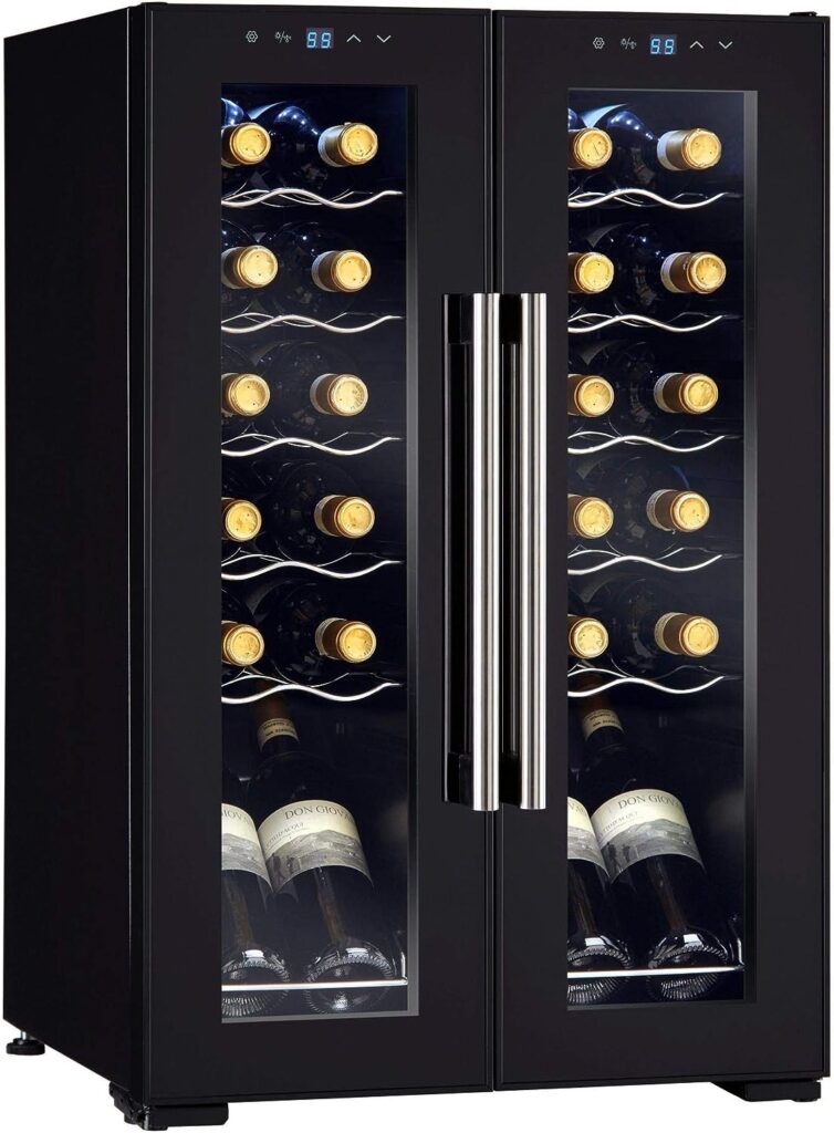 Wine Enthusiast 24-Bottle French Door Dual-Zone Compressor Wine Cooler - Freestanding Wine Refrigerator with Glass Pane Doors