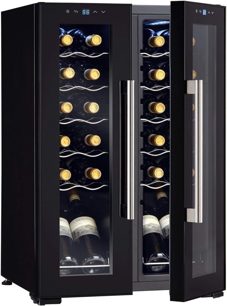 Wine Enthusiast 24-Bottle French Door Dual-Zone Compressor Wine Cooler - Freestanding Wine Refrigerator with Glass Pane Doors