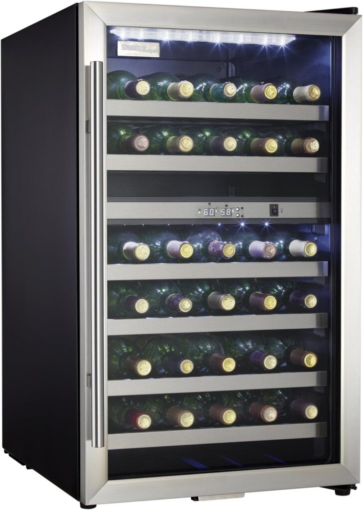 Danby DWC114BLSDD Designer 38-Bottle Dual-Zone Wine Cooler, Black/Stainless Steel/Glass Beverage Center