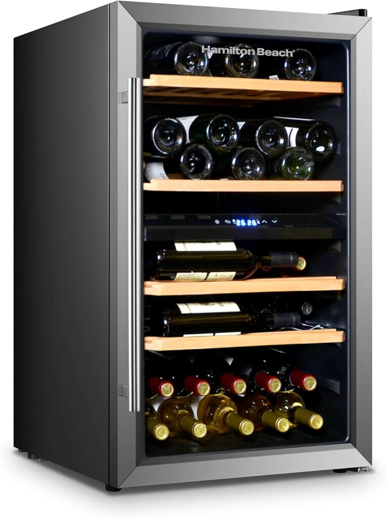 Hamilton Beach HBWF4300, 43-Bottle Wine Cooler Fridge Cellar with Wooden Shelves, Digital Control, Mirror Finish