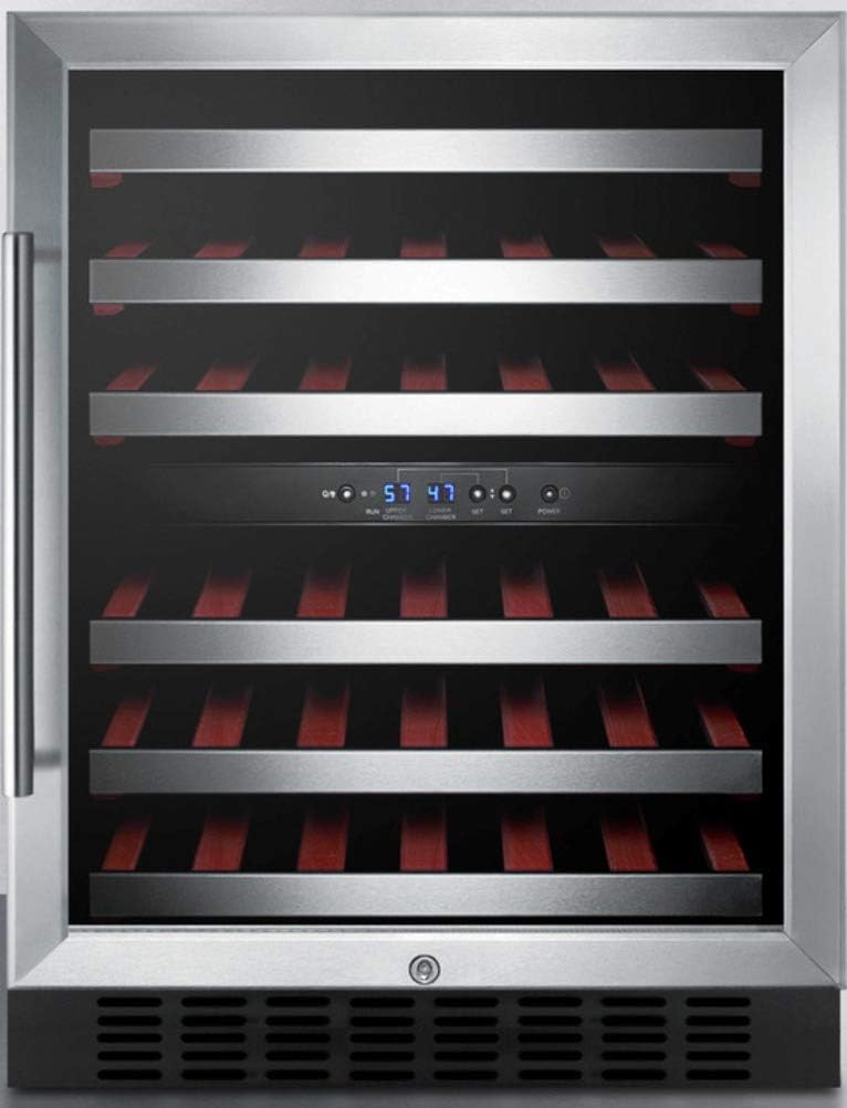 Summit Appliance SWC530BLBIST Commercially Approved Dual Zone Built-In Wine Cellar with Glass Door, Digital Thermostat, Auto Defost, Stainless Steel Trimmed Shelves and Black Cabinet