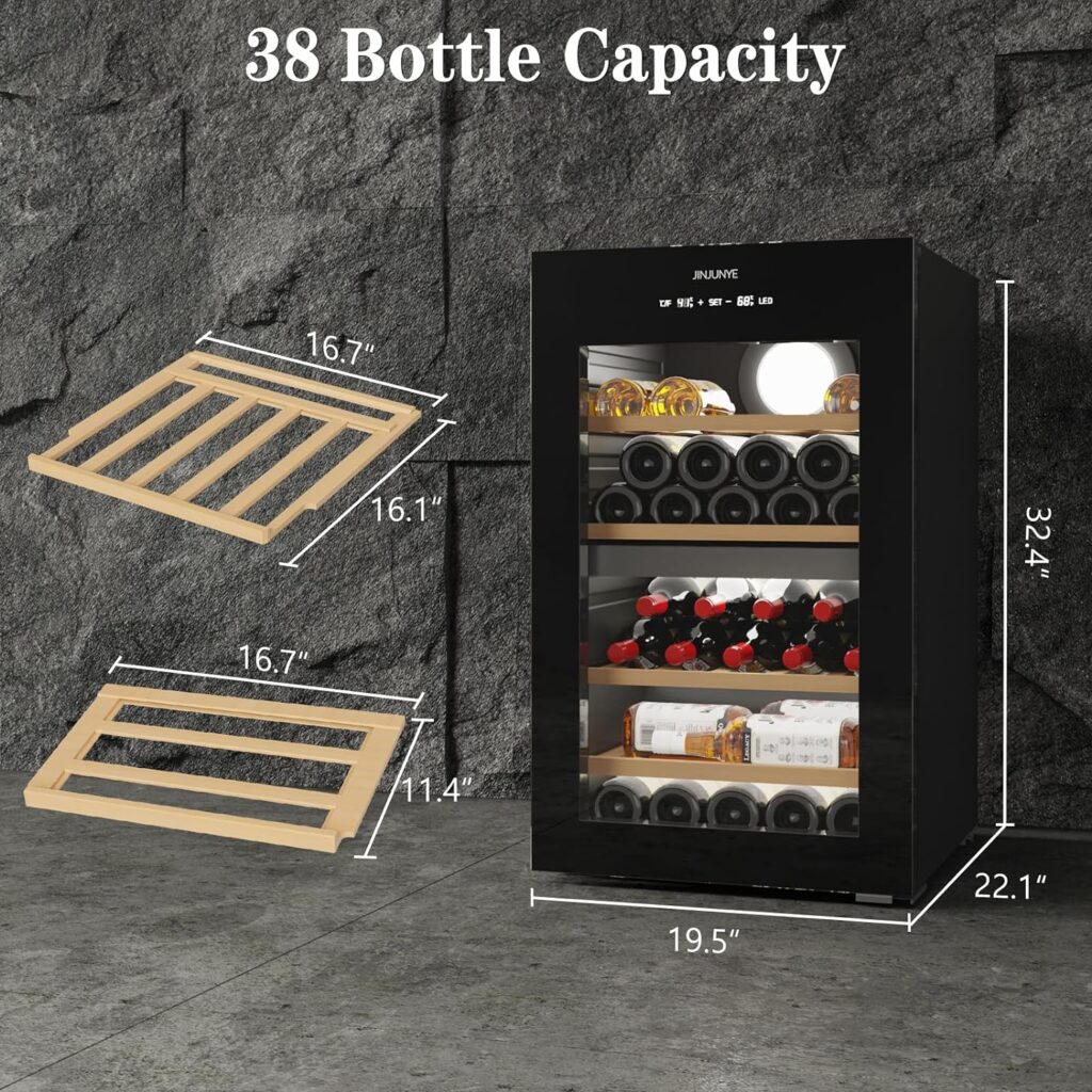 JINJUNYE 6 Bottle Wine Cooler Refrigerator, Small Wine Fridge, Countertop Wine Cooler with Digital Temperature Control, Mini Freestanding Wine Cellars Glass Door, Gift for Men