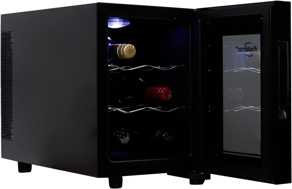 Koolatron 6 Bottle Wine Cooler, Black, Thermoelectric Wine Fridge, 0.65 cu. ft. (16L), Freestanding Wine Cellar, Red, White and Sparkling Wine Storage for Small Kitchen, Apartment, Condo, RV