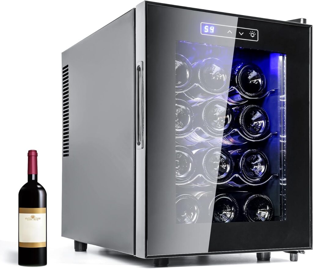 GEVEELIFE 12 Bottle Wine Fridge Small, Quiet Wine Cooler Refrigerator Freestanding with Digital Temperature Control Mini Wine Fridge Under Counter, Wine Cellar for Red, White, Champagne