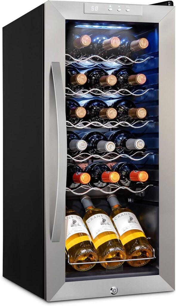 Schmécké 18 Bottle Compressor Wine Cooler Refrigerator w/Lock - Large Freestanding Wine Cellar For Red, White, Champagne or Sparkling Wine - 41f-64f Digital Temperature Control Fridge Stainless Steel