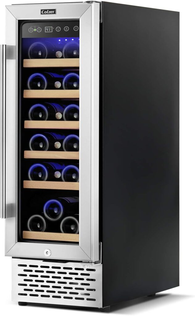 COLZER 15 Inch Wine Cooler Refrigerators, 30 Bottle Fast Cooling Low Noise and No Fog Wine Fridge with Professional Compressor Stainless Steel, Digital Temperature Control Screen Built-in Freestanding