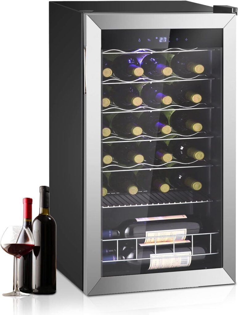 Smad Wine Fridge Freestanding, 19 Bottle Compressor Small Wine Cooler Refrigerator for Home with Digital Thermostat and Glass Door, Stainless Steel