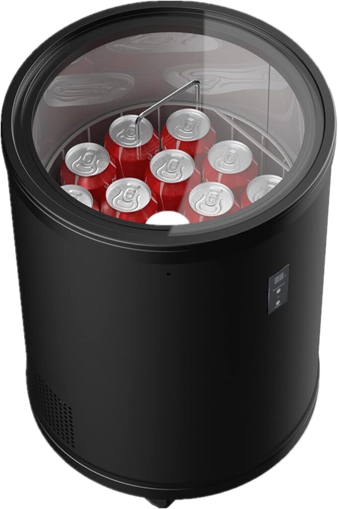 Party Cooler Fridge - 28 Cans Movable Beverage Refrigerator with Four Casters Outdoor or Indoor LCD Display 1.0 Cu. Ft