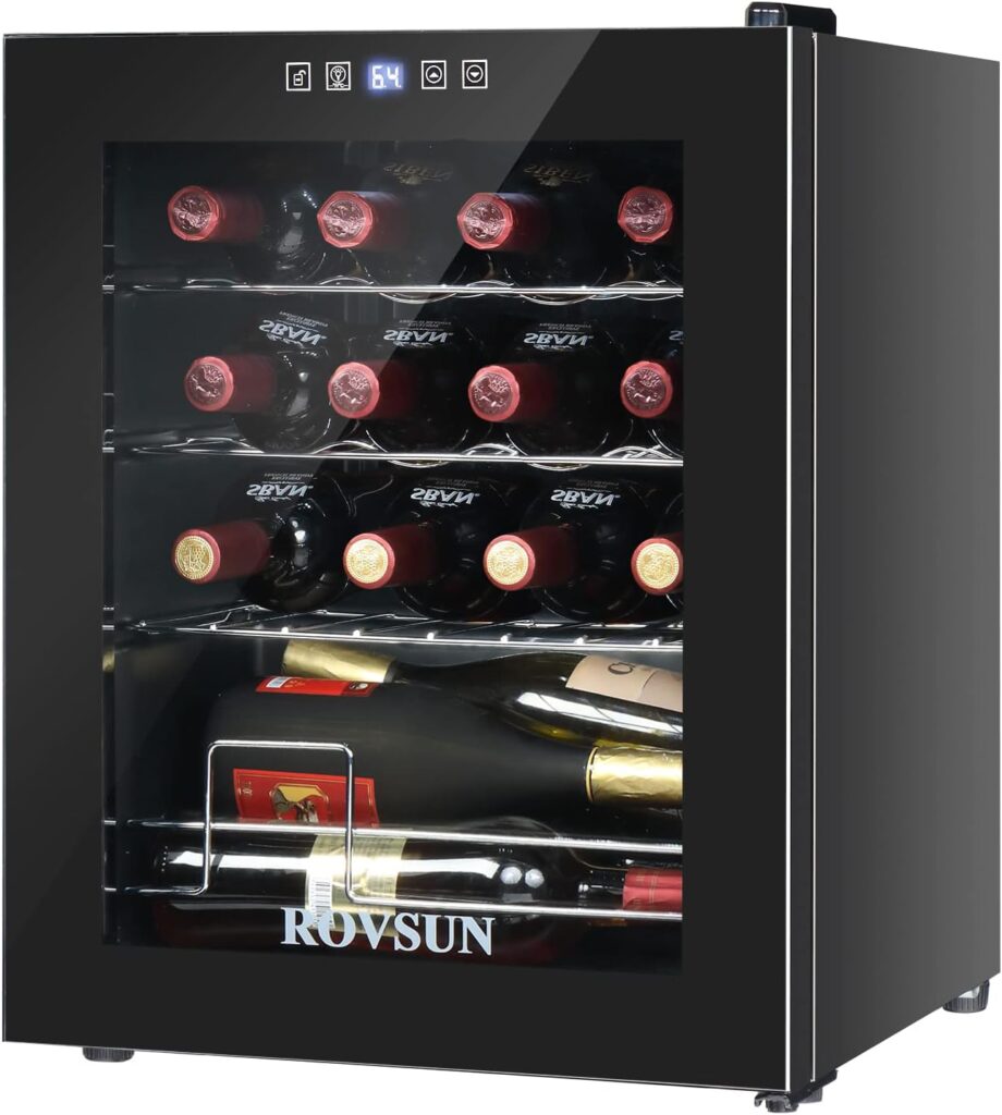 ROVSUN 16 Bottle Wine Cooler Refrigerator, Compressor Wine Fridge Chiller with Digital Temperature Display, Freestanding Single Zone Beverage Refrigerator for Red/White Wines Beer Soda