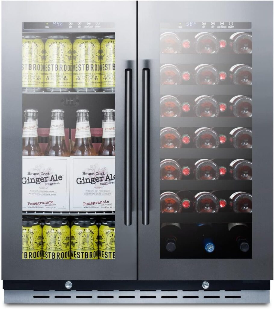 Summit SWBV3067B 30 Dual Zone Beverage Center with 5.8 cu. ft. Capacity Wine Racks Digital Thermostat Factory Installed Locks in Stainless Steel