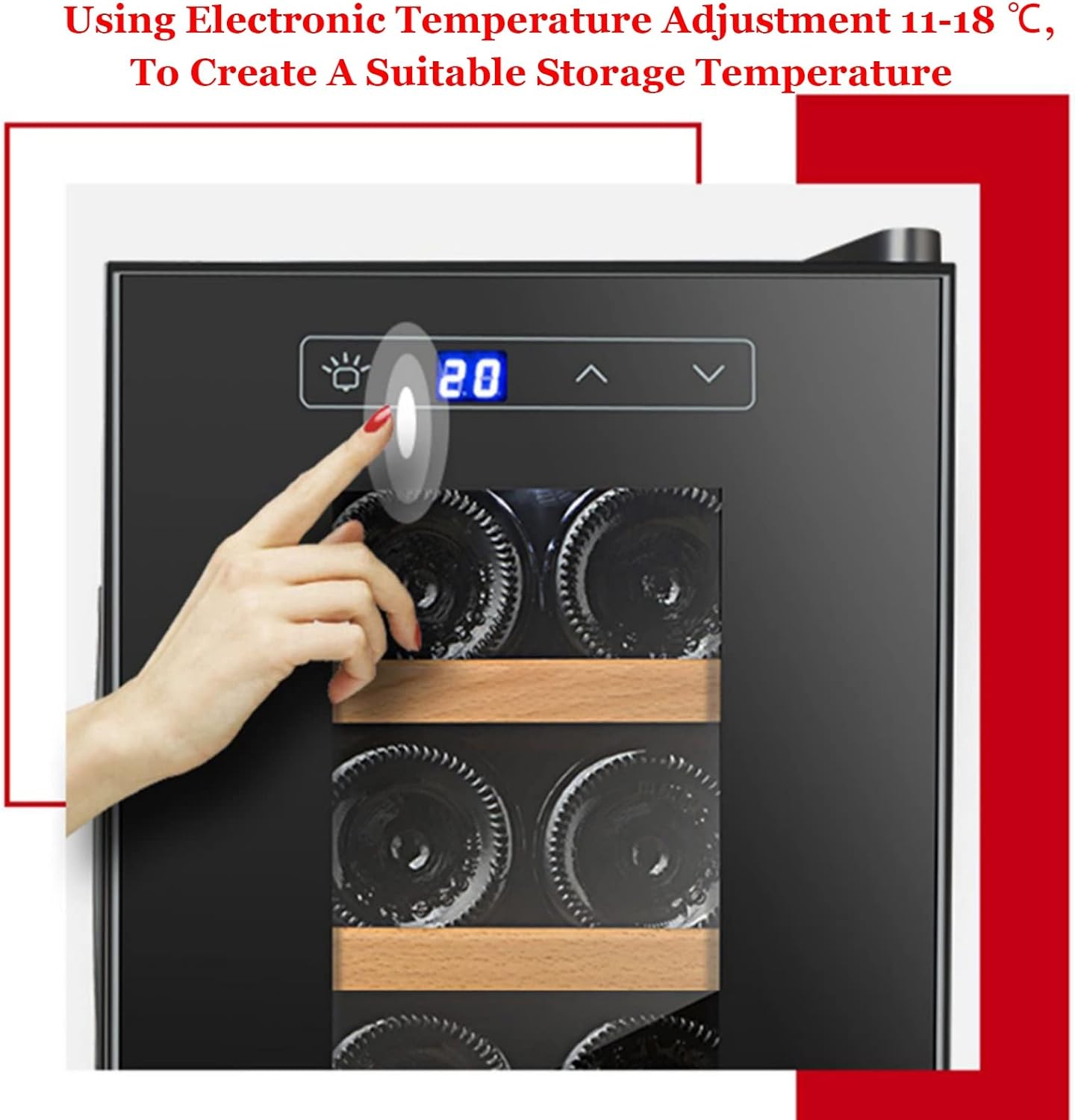 18 Bottles Wine Cooler Refrigerator Freestanding Wine Cellar for Red, White, Champagne Or Sparkling Wine Countertop Wine Fridge Digital Temperature Control Fridge Tempered Glass Door