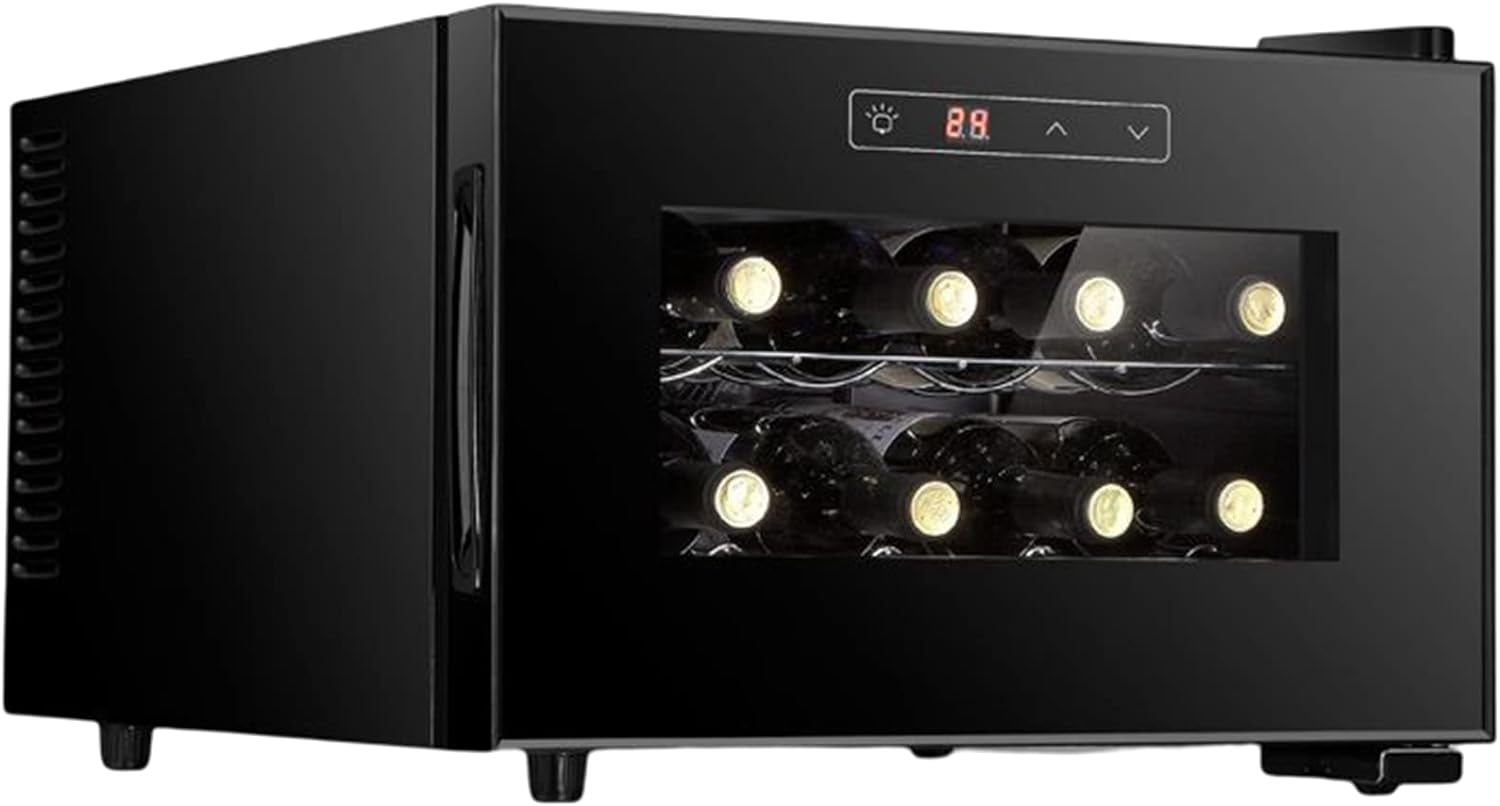 23L Table-Top Wine Fridge Black Wine Cooler LED + Lock  Key Glass Door Drinks Cellar Single-Zone,Horizontal,23L