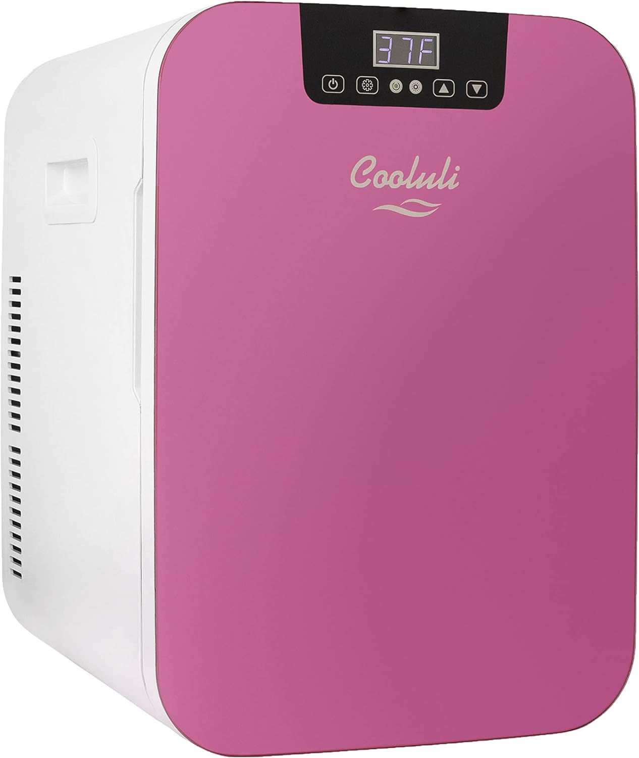 Cooluli 20L Mini Fridge For Bedroom - Car, Office Desk  College Dorm Room - Glass Front  Digital Temperature Control - Small 12v Refrigerator for Food, Drinks, Skincare, Beauty  Breast Milk (Pink)