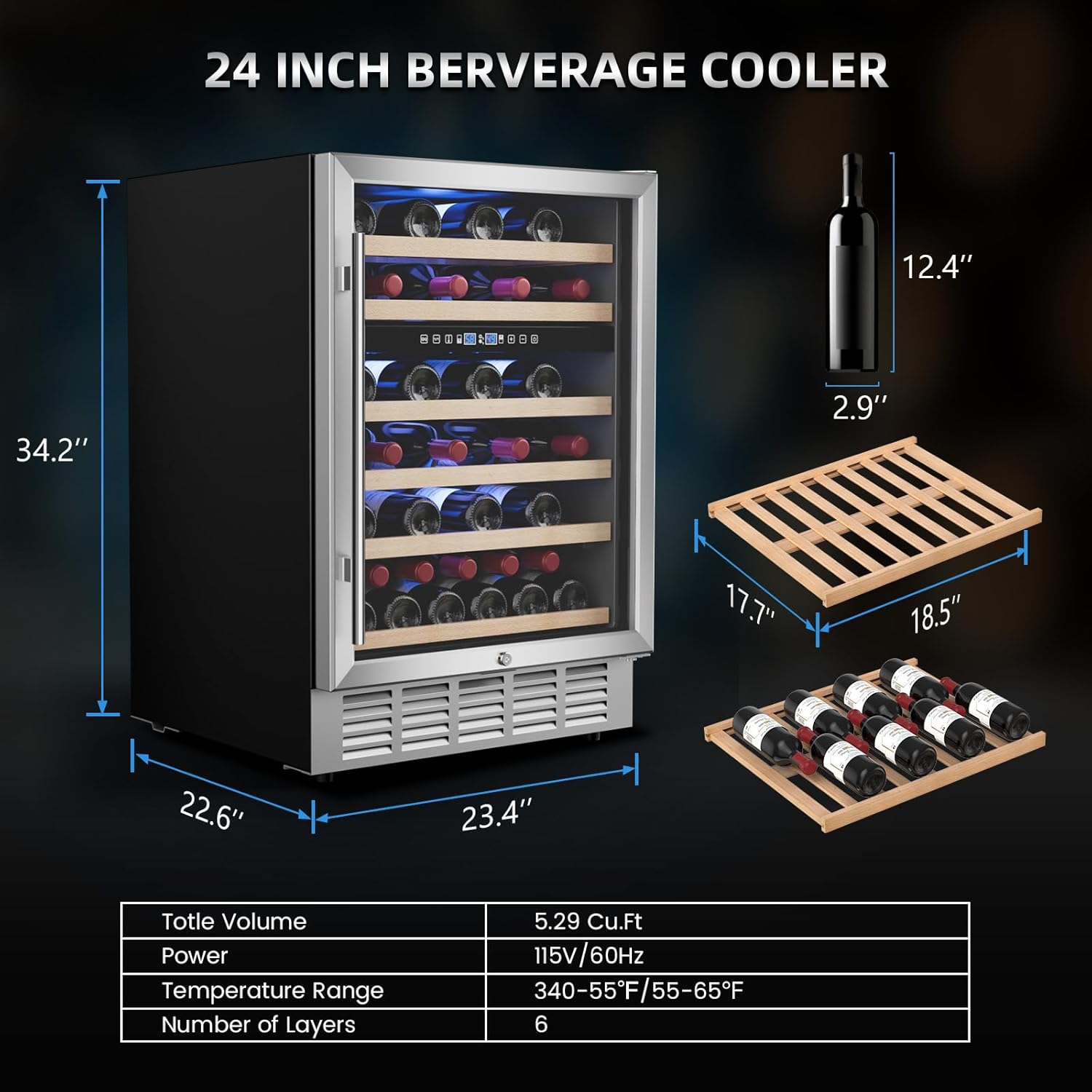 6 Bottle Wine Cooler, Freestanding Small Wine Fridge with 46-66℉ Digital Temperature Control Thermoelectric Wine Cooler, Countertop Wine Cooler for Wine Enthusiasts, 16L Wine Refrigerator