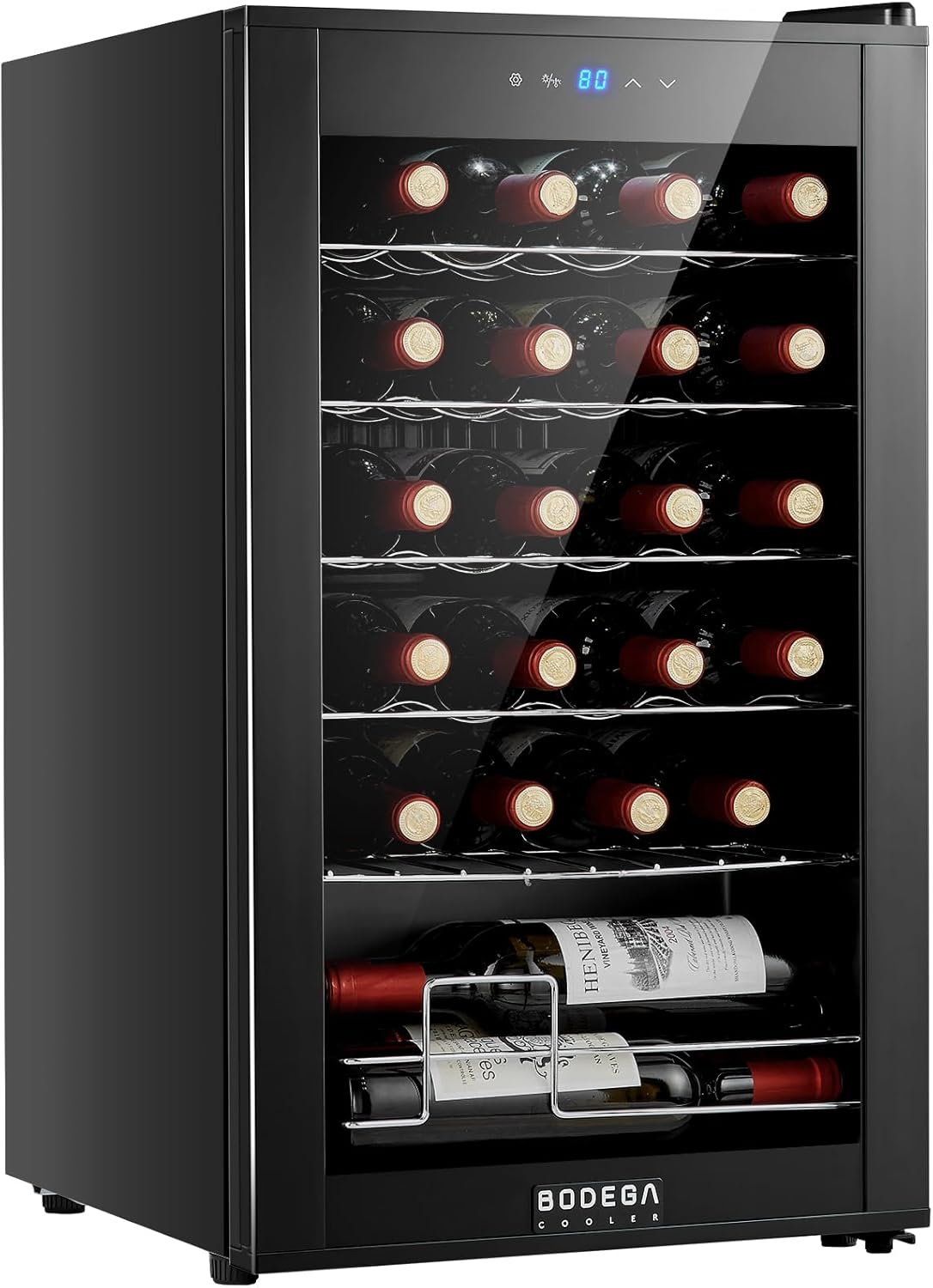 BODEGACOOLER 28 Bottle Compressor Wine Cooler Refrigerator, Mini Fridge with 41-64.4°F Digital Temperature Control Glass Door,Small Freestanding Wine Refrigerator for Red, White and Champagne