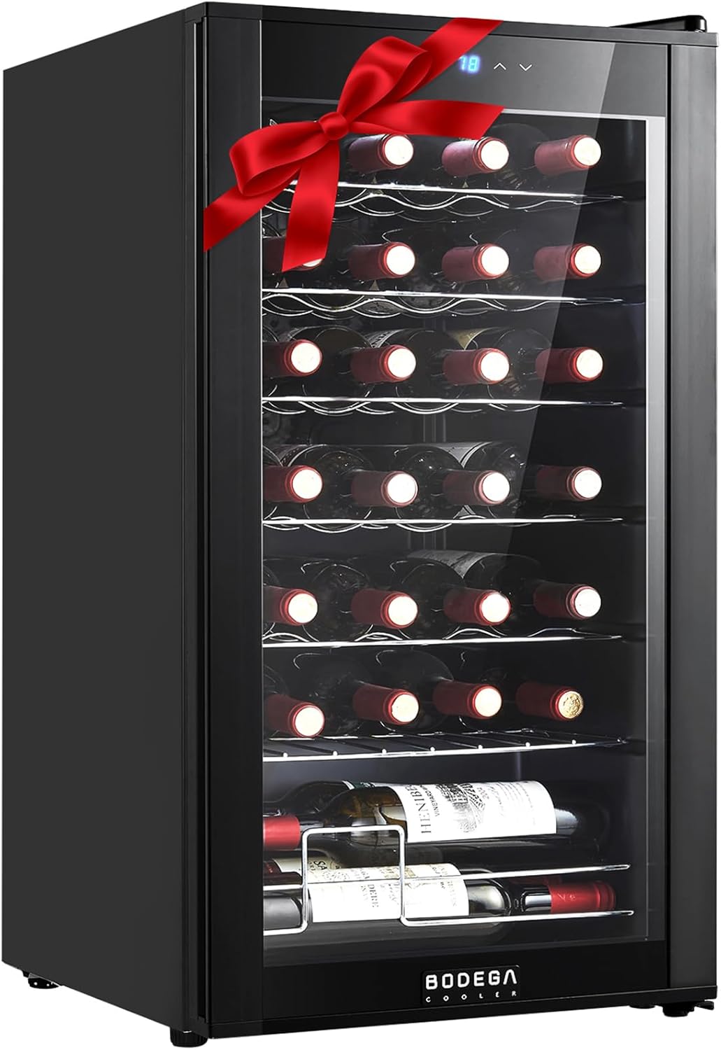 BODEGACOOLER 28 Bottle Compressor Wine Cooler Refrigerator, Mini Fridge with 41-64.4°F Digital Temperature Control Glass Door,Small Freestanding Wine Refrigerator for Red, White and Champagne